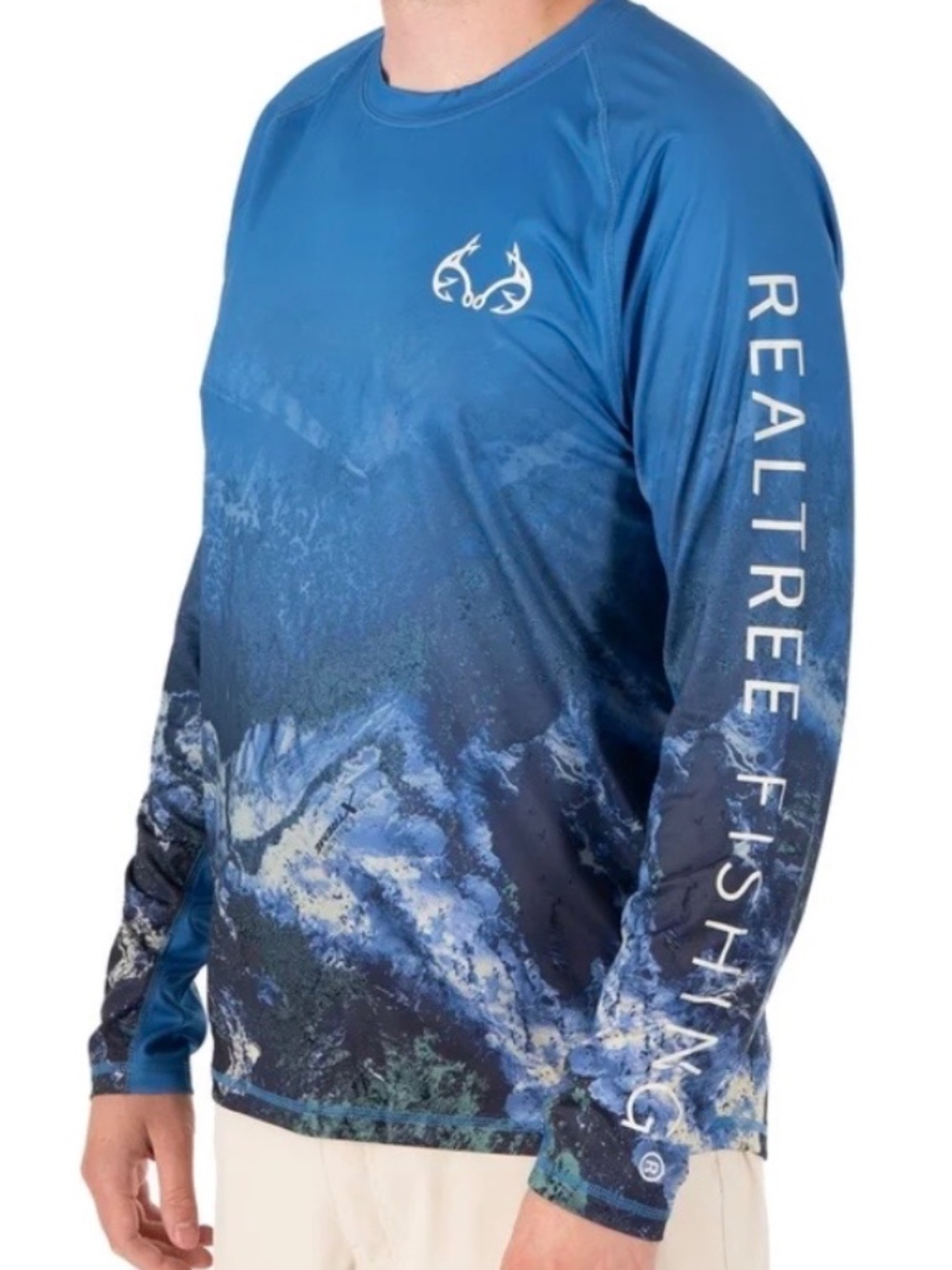 Realtree Men's Long Sleeve Performance Blue Fishing UPF Wicking Mesh Sz 3XL